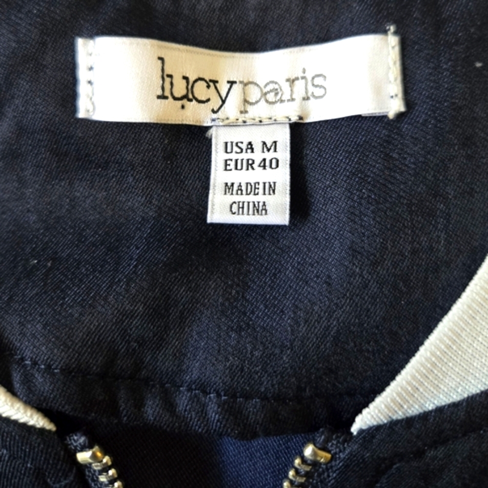Lucy Paris Dark Blue and White Bomber Jacket - Picture 2 of 16